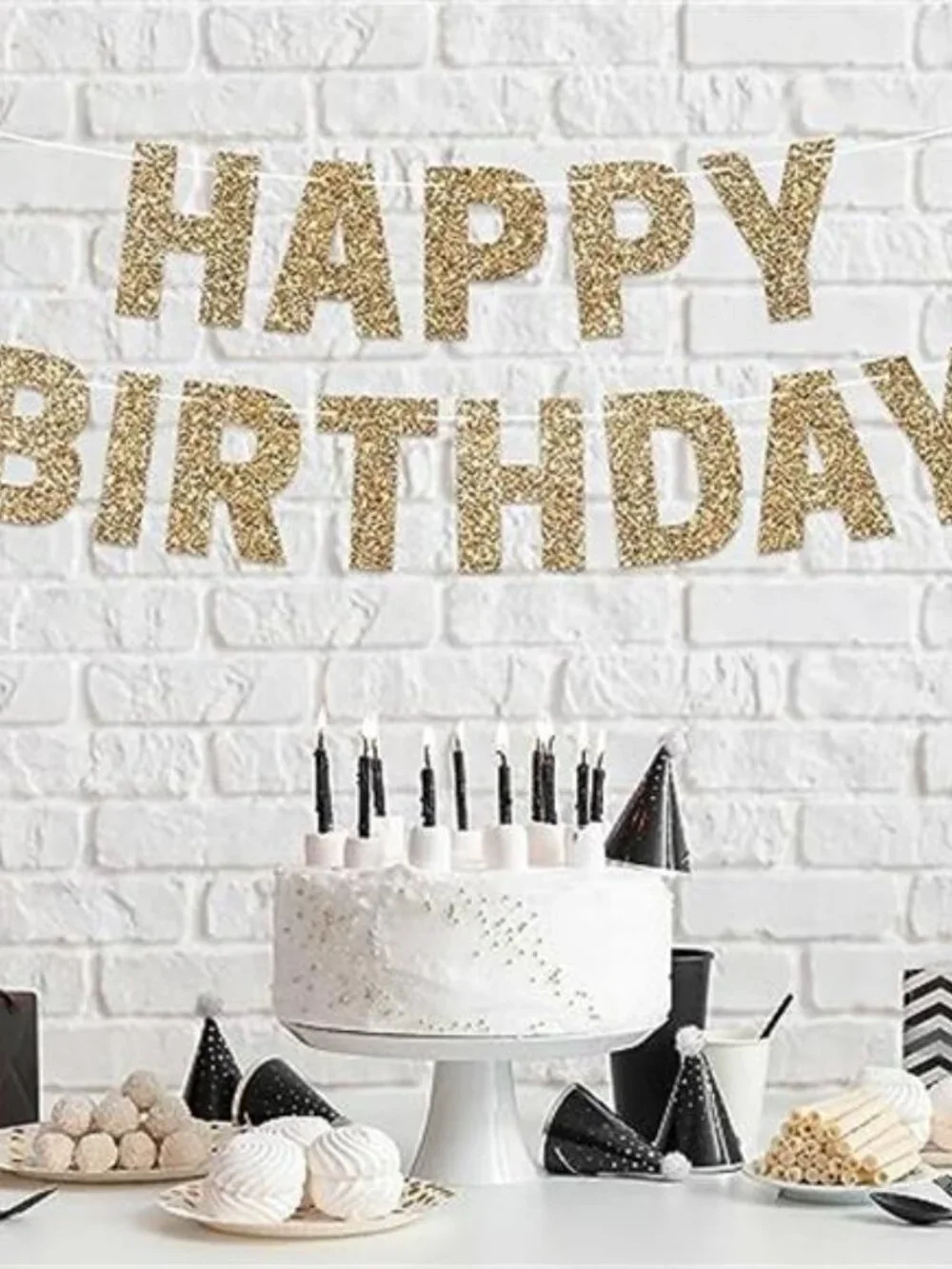 Gold Happy Birthday Banner Glitter Pre Strung Party Decoration Photo Backdrop